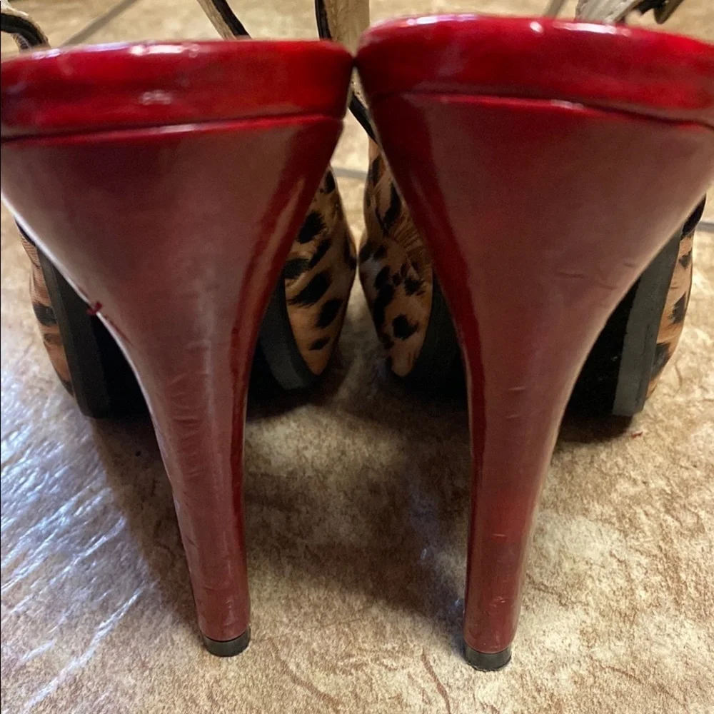 Brown and Red Stiletto Leopard Heels Coquette Cocktail Brunch